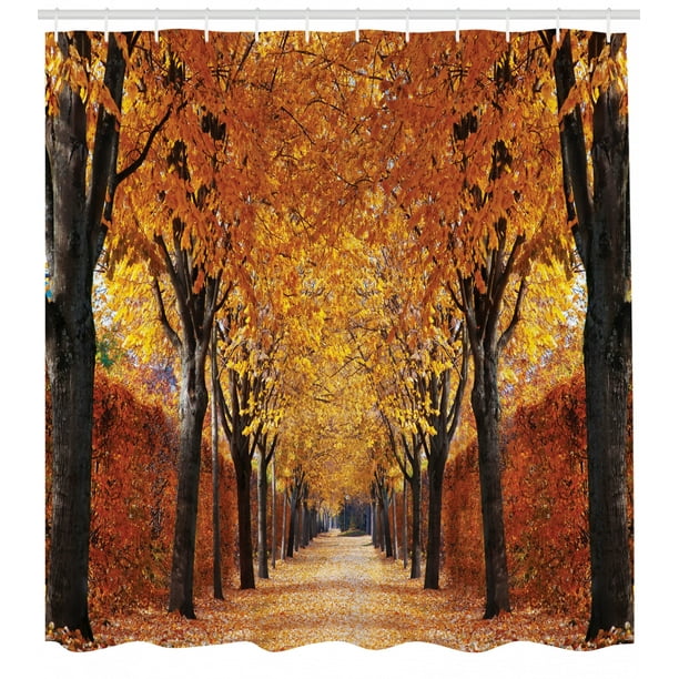 70 Long Ambesonne Autumn Shower Curtain Cloth Fabric Bathroom Decor Set with Hooks Pathway in The Woods Covered with Dried Deciduous Tree Leaves Romantic Fall Season Orange Brown